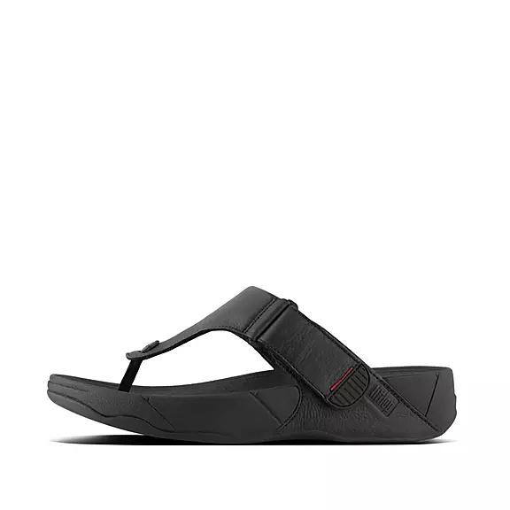 FitFlop Pánská Sandály Černé - TRAKK II Kůže Toe-Post CZ-932485